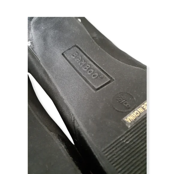 BAMBOO Black Satin Stilettos w/Rhinestone Embellished Heel - Picture 7 of 8